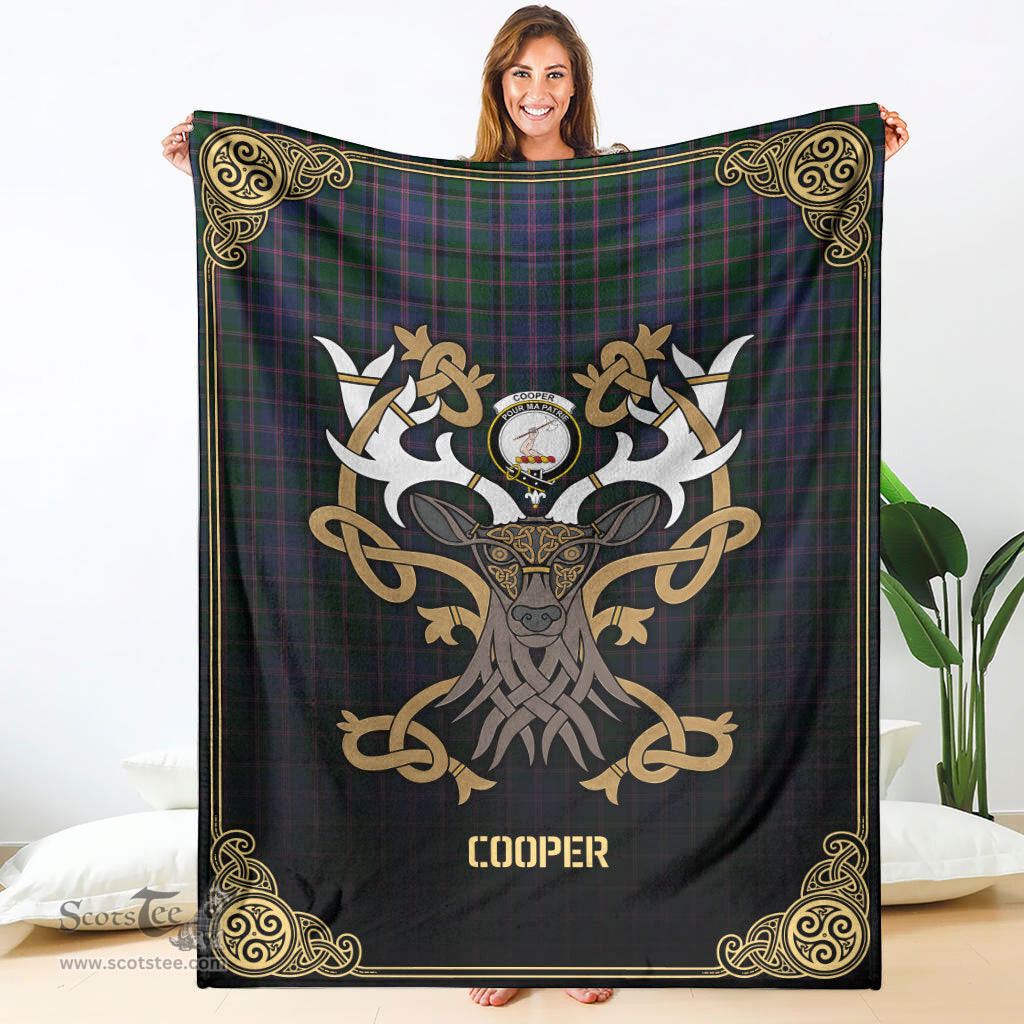 Scottish Cooper Tartan Crest With Celtic Stag Premium Blanket - Tartan Plaid Blankets Scottish Plaid Tartan Plaid - ScotsTee - scotstee.com
