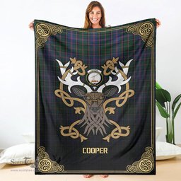Scottish Cooper Tartan Crest With Celtic Stag Premium Blanket - Tartan Plaid Blankets Scottish Plaid Tartan Plaid - ScotsTee - scotstee.com