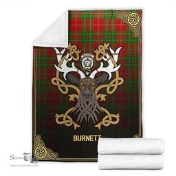 Scottish Burnett Ancient Tartan Crest With Celtic Stag Premium Blanket - Tartan Plaid Blankets Scottish Plaid Tartan Plaid - ScotsTee - scotstee.com