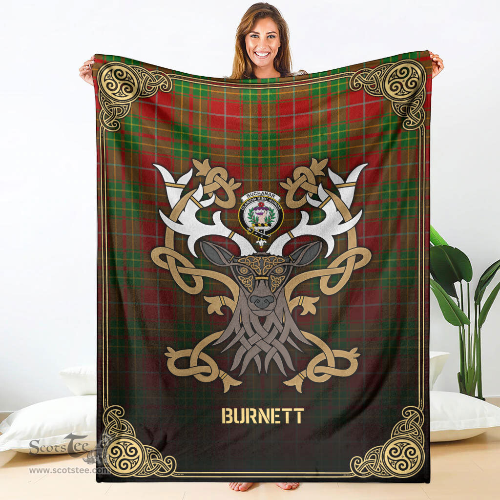 Scottish Burnett Ancient Tartan Crest With Celtic Stag Premium Blanket - Tartan Plaid Blankets Scottish Plaid Tartan Plaid - ScotsTee - scotstee.com