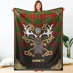 Scottish Burnett Ancient Tartan Crest With Celtic Stag Premium Blanket - Tartan Plaid Blankets Scottish Plaid Tartan Plaid - ScotsTee - scotstee.com