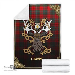 Scottish Cumming Modern Tartan Crest With Celtic Stag Premium Blanket - Tartan Plaid Blankets Scottish Plaid Tartan Plaid - ScotsTee - scotstee.com