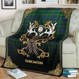 Scottish Duncanson Tartan Crest With Celtic Stag Premium Blanket - Tartan Plaid Blankets Scottish Plaid Tartan Plaid - ScotsTee - scotstee.com