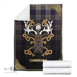 Scottish Cunningham Dress Blue Dancers Tartan Crest With Celtic Stag Premium Blanket - Tartan Plaid Blankets Scottish Plaid Tartan Plaid - ScotsTee - scotstee.com