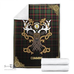 Scottish Cumming Hunting Ancient Tartan Crest With Celtic Stag Premium Blanket - Tartan Plaid Blankets Scottish Plaid Tartan Plaid - ScotsTee - scotstee.com