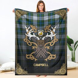 Scottish Campbell Dress Tartan Crest With Celtic Stag Premium Blanket - Tartan Plaid Blankets Scottish Plaid Tartan Plaid - ScotsTee - scotstee.com