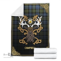 Scottish Campbell Faded Tartan Crest With Celtic Stag Premium Blanket - Tartan Plaid Blankets Scottish Plaid Tartan Plaid - ScotsTee - scotstee.com
