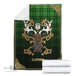 Scottish Clephan (or Clephane) Tartan Crest With Celtic Stag Premium Blanket - Tartan Plaid Blankets Scottish Plaid Tartan Plaid - ScotsTee - scotstee.com