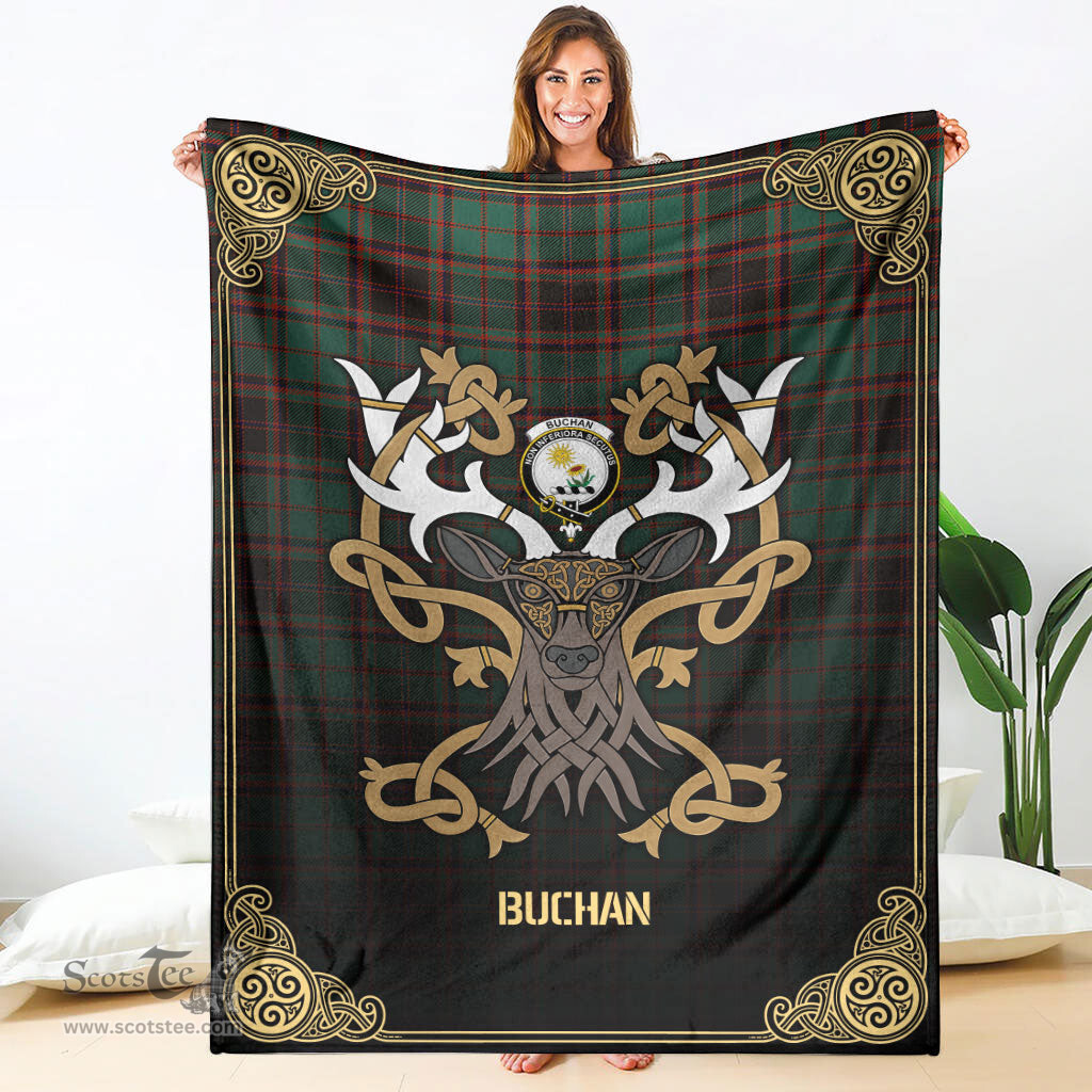 Scottish Buchan Ancient Tartan Crest With Celtic Stag Premium Blanket - Tartan Plaid Blankets Scottish Plaid Tartan Plaid - ScotsTee - scotstee.com
