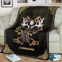 Scottish Cunningham Hunting Modern Tartan Crest With Celtic Stag Premium Blanket - Tartan Plaid Blankets Scottish Plaid Tartan Plaid - ScotsTee - scotstee.com