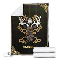 Scottish Cunningham Hunting Modern Tartan Crest With Celtic Stag Premium Blanket - Tartan Plaid Blankets Scottish Plaid Tartan Plaid - ScotsTee - scotstee.com