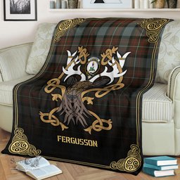 Scottish Fergusson Weathered Tartan Crest With Celtic Stag Premium Blanket - Tartan Plaid Blankets Scottish Plaid Tartan Plaid - ScotsTee - scotstee.com