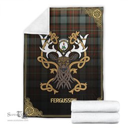 Scottish Fergusson Weathered Tartan Crest With Celtic Stag Premium Blanket - Tartan Plaid Blankets Scottish Plaid Tartan Plaid - ScotsTee - scotstee.com