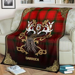 Scottish Darroch (Gourock) Tartan Crest With Celtic Stag Premium Blanket - Tartan Plaid Blankets Scottish Plaid Tartan Plaid - ScotsTee - scotstee.com