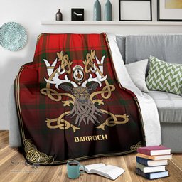 Scottish Darroch (Gourock) Tartan Crest With Celtic Stag Premium Blanket - Tartan Plaid Blankets Scottish Plaid Tartan Plaid - ScotsTee - scotstee.com