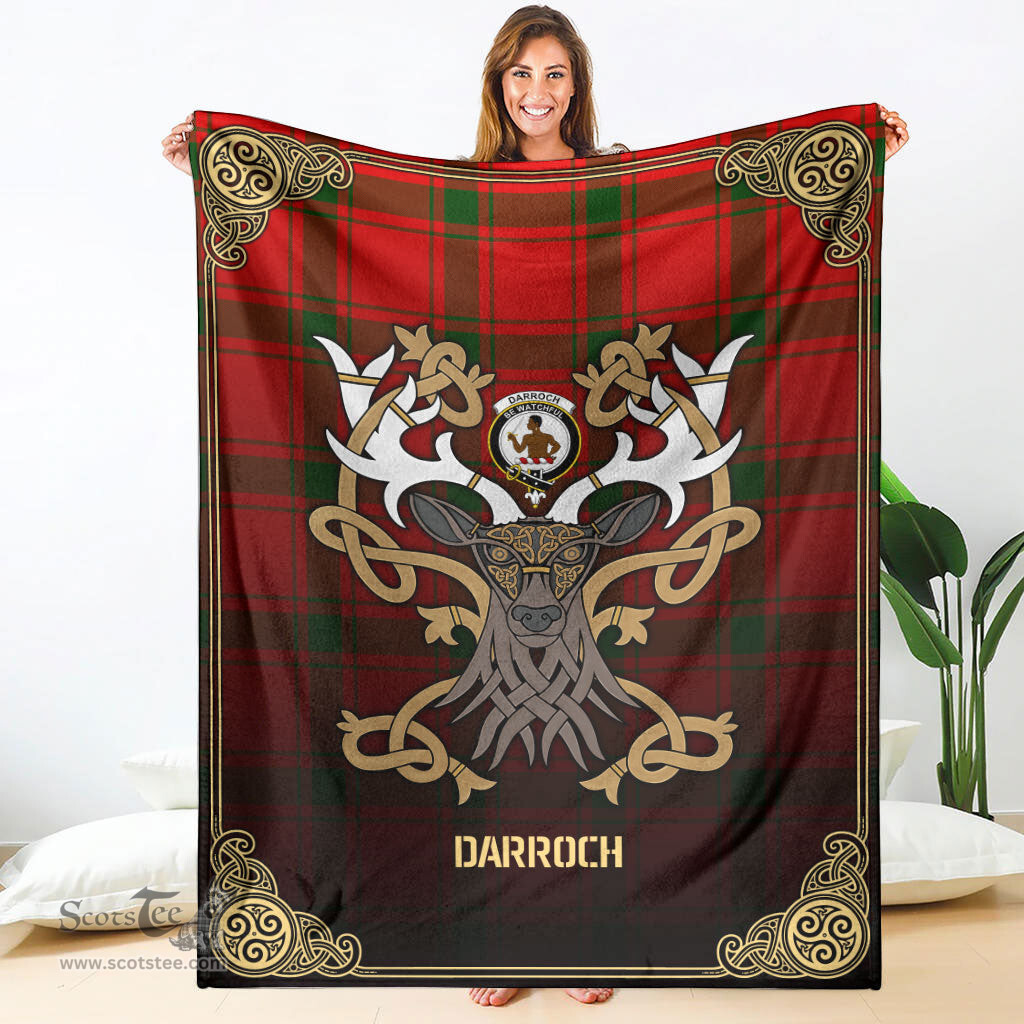 Scottish Darroch (Gourock) Tartan Crest With Celtic Stag Premium Blanket - Tartan Plaid Blankets Scottish Plaid Tartan Plaid - ScotsTee - scotstee.com