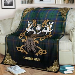 Scottish Carmichael Ancient Tartan Crest With Celtic Stag Premium Blanket - Tartan Plaid Blankets Scottish Plaid Tartan Plaid - ScotsTee - scotstee.com