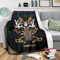 Scottish Campbell of Cawdor Modern Tartan Crest With Celtic Stag Premium Blanket - Tartan Plaid Blankets Scottish Plaid Tartan Plaid - ScotsTee - scotstee.com