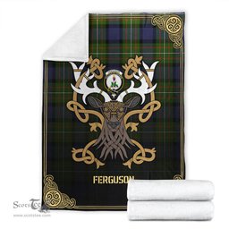 Scottish Ferguson Tartan Crest With Celtic Stag Premium Blanket - Tartan Plaid Blankets Scottish Plaid Tartan Plaid - ScotsTee - scotstee.com