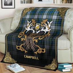 Scottish Campbell Dress Ancient Tartan Crest With Celtic Stag Premium Blanket - Tartan Plaid Blankets Scottish Plaid Tartan Plaid - ScotsTee - scotstee.com