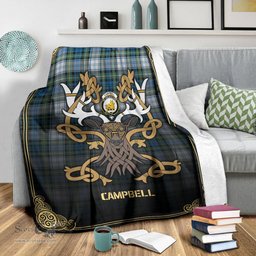 Scottish Campbell Dress Ancient Tartan Crest With Celtic Stag Premium Blanket - Tartan Plaid Blankets Scottish Plaid Tartan Plaid - ScotsTee - scotstee.com