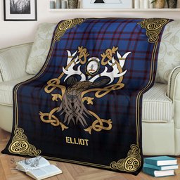 Scottish Elliot Modern Tartan Crest With Celtic Stag Premium Blanket - Tartan Plaid Blankets Scottish Plaid Tartan Plaid - ScotsTee - scotstee.com