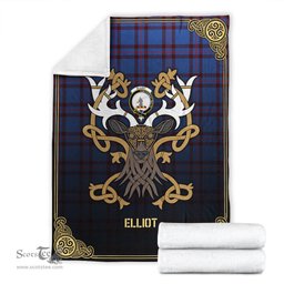 Scottish Elliot Modern Tartan Crest With Celtic Stag Premium Blanket - Tartan Plaid Blankets Scottish Plaid Tartan Plaid - ScotsTee - scotstee.com