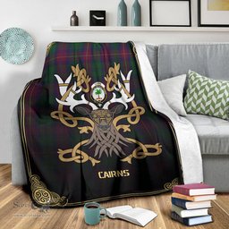 Scottish Cairns Tartan Crest With Celtic Stag Premium Blanket - Tartan Plaid Blankets Scottish Plaid Tartan Plaid - ScotsTee - scotstee.com