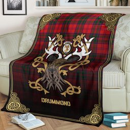 Scottish Drummond Modern Tartan Crest With Celtic Stag Premium Blanket - Tartan Plaid Blankets Scottish Plaid Tartan Plaid - ScotsTee - scotstee.com