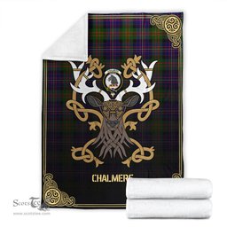 Scottish Chalmers Tartan Crest With Celtic Stag Premium Blanket - Tartan Plaid Blankets Scottish Plaid Tartan Plaid - ScotsTee - scotstee.com