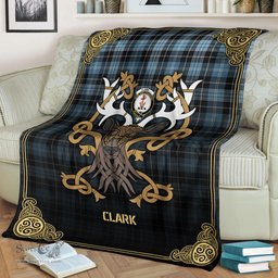 Scottish Clark Ancient Tartan Crest With Celtic Stag Premium Blanket - Tartan Plaid Blankets Scottish Plaid Tartan Plaid - ScotsTee - scotstee.com