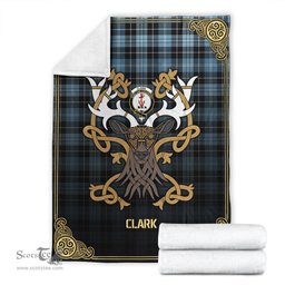 Scottish Clark Ancient Tartan Crest With Celtic Stag Premium Blanket - Tartan Plaid Blankets Scottish Plaid Tartan Plaid - ScotsTee - scotstee.com