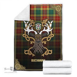 Scottish Buchanan Old Sett Tartan Crest With Celtic Stag Premium Blanket - Tartan Plaid Blankets Scottish Plaid Tartan Plaid - ScotsTee - scotstee.com