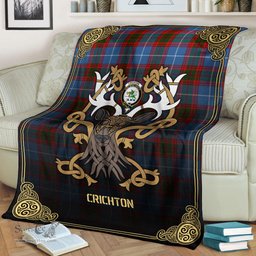 Scottish Crichton Tartan Crest With Celtic Stag Premium Blanket - Tartan Plaid Blankets Scottish Plaid Tartan Plaid - ScotsTee - scotstee.com