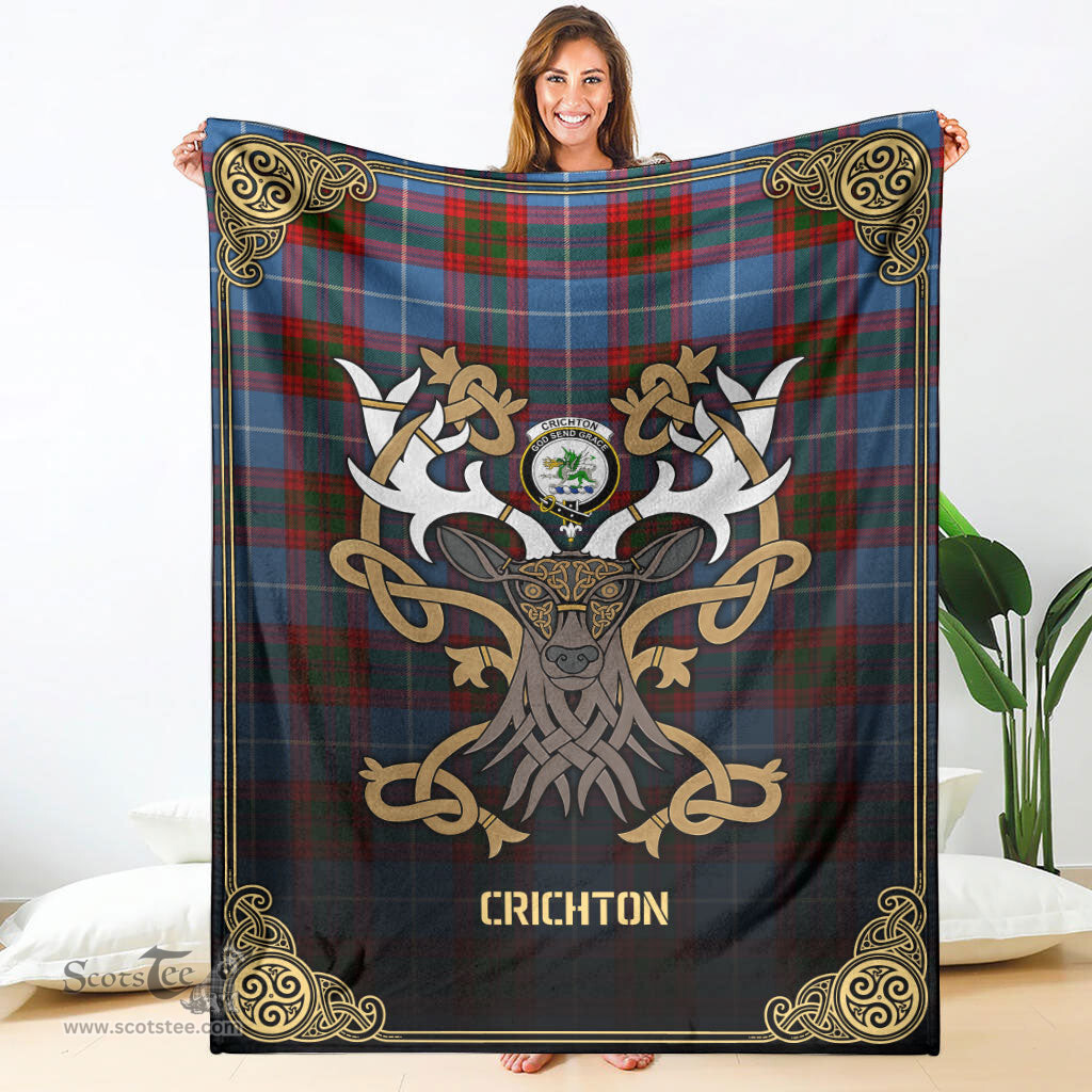 Scottish Crichton Tartan Crest With Celtic Stag Premium Blanket - Tartan Plaid Blankets Scottish Plaid Tartan Plaid - ScotsTee - scotstee.com