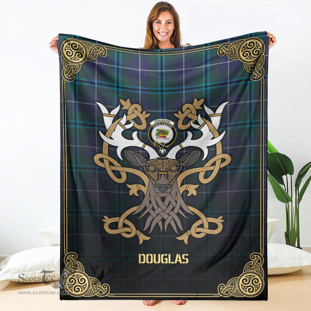 Scottish Douglas Modern Tartan Crest With Celtic Stag Premium Blanket - Tartan Plaid Blankets Scottish Plaid Tartan Plaid - ScotsTee - scotstee.com