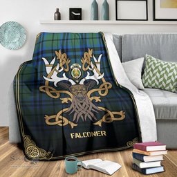 Scottish Falconer Tartan Crest With Celtic Stag Premium Blanket - Tartan Plaid Blankets Scottish Plaid Tartan Plaid - ScotsTee - scotstee.com