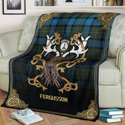 Scottish Fergusson Ancient Tartan Crest With Celtic Stag Premium Blanket - Tartan Plaid Blankets Scottish Plaid Tartan Plaid - ScotsTee - scotstee.com