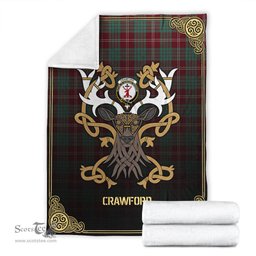 Scottish Crawford Modern Tartan Crest With Celtic Stag Premium Blanket - Tartan Plaid Blankets Scottish Plaid Tartan Plaid - ScotsTee - scotstee.com