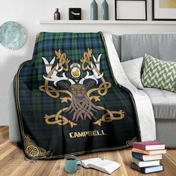 Scottish Campbell Ancient 01 Tartan Crest With Celtic Stag Premium Blanket - Tartan Plaid Blankets Scottish Plaid Tartan Plaid - ScotsTee - scotstee.com
