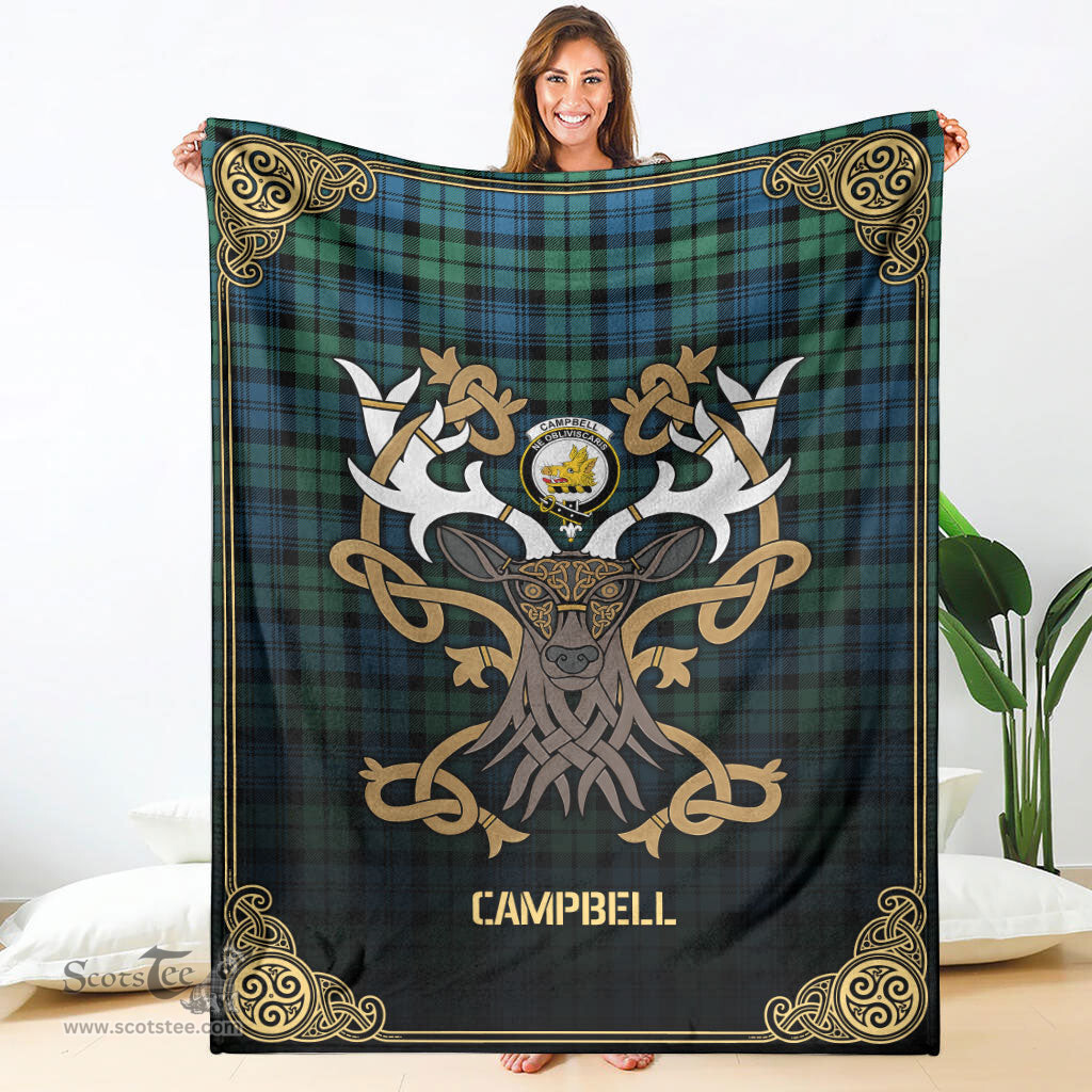 Scottish Campbell Ancient 01 Tartan Crest With Celtic Stag Premium Blanket - Tartan Plaid Blankets Scottish Plaid Tartan Plaid - ScotsTee - scotstee.com