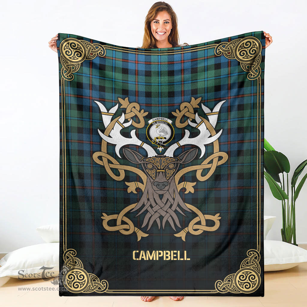 Scottish Campbell of Cawdor Ancient Tartan Crest With Celtic Stag Premium Blanket - Tartan Plaid Blankets Scottish Plaid Tartan Plaid - ScotsTee - scotstee.com