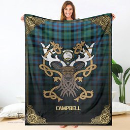 Scottish Campbell of Cawdor Ancient Tartan Crest With Celtic Stag Premium Blanket - Tartan Plaid Blankets Scottish Plaid Tartan Plaid - ScotsTee - scotstee.com