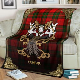 Scottish Dunbar Modern Tartan Crest With Celtic Stag Premium Blanket - Tartan Plaid Blankets Scottish Plaid Tartan Plaid - ScotsTee - scotstee.com
