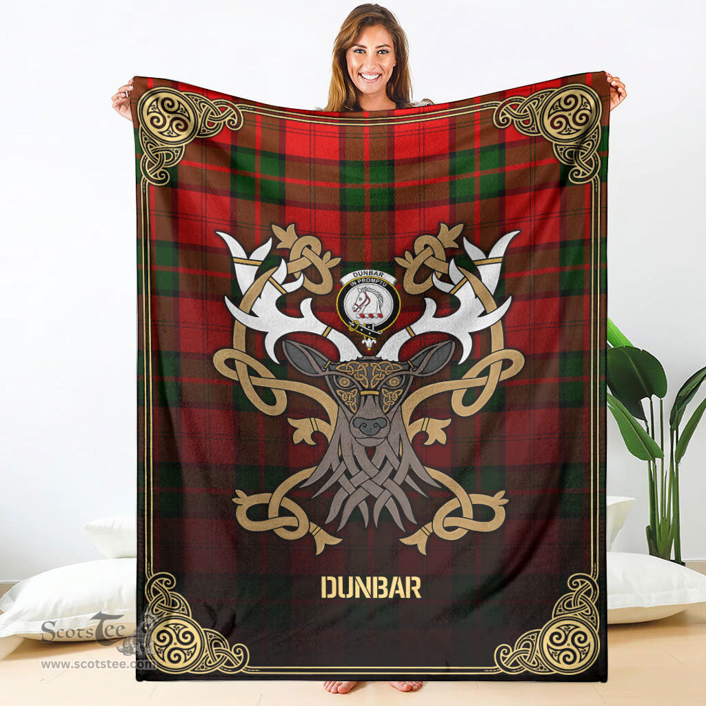Scottish Dunbar Modern Tartan Crest With Celtic Stag Premium Blanket - Tartan Plaid Blankets Scottish Plaid Tartan Plaid - ScotsTee - scotstee.com