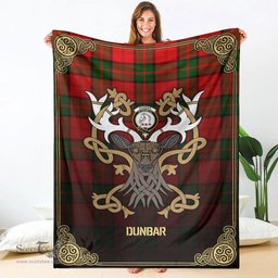 Scottish Dunbar Modern Tartan Crest With Celtic Stag Premium Blanket - Tartan Plaid Blankets Scottish Plaid Tartan Plaid - ScotsTee - scotstee.com