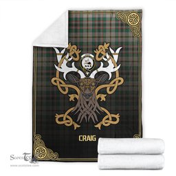 Scottish Craig Ancient Tartan Crest With Celtic Stag Premium Blanket - Tartan Plaid Blankets Scottish Plaid Tartan Plaid - ScotsTee - scotstee.com