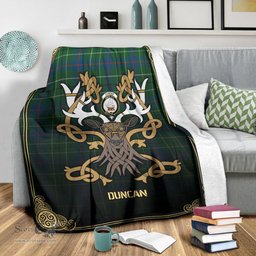 Scottish Duncan Ancient Tartan Crest With Celtic Stag Premium Blanket - Tartan Plaid Blankets Scottish Plaid Tartan Plaid - ScotsTee - scotstee.com