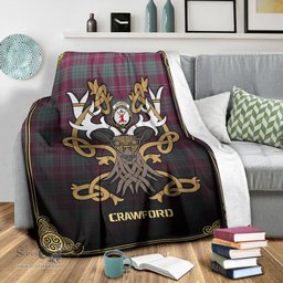 Scottish Crawford Ancient Tartan Crest With Celtic Stag Premium Blanket - Tartan Plaid Blankets Scottish Plaid Tartan Plaid - ScotsTee - scotstee.com