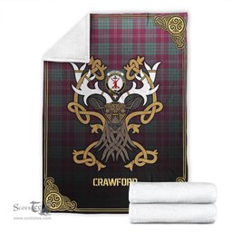 Scottish Crawford Ancient Tartan Crest With Celtic Stag Premium Blanket - Tartan Plaid Blankets Scottish Plaid Tartan Plaid - ScotsTee - scotstee.com